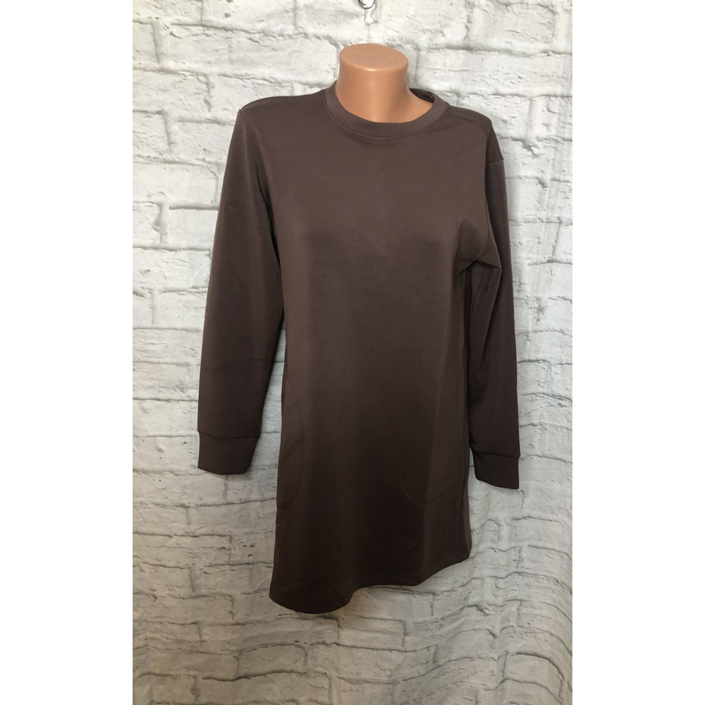 Members Mark Women's Pockets Long Sleeve Crewneck Luxe Dress Size Small Brown - Picture 7 of 10